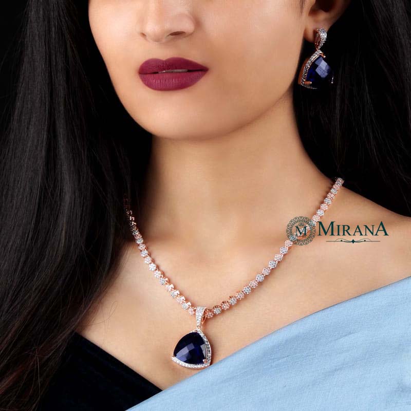 Alora Blue Colored Designer Necklace Set