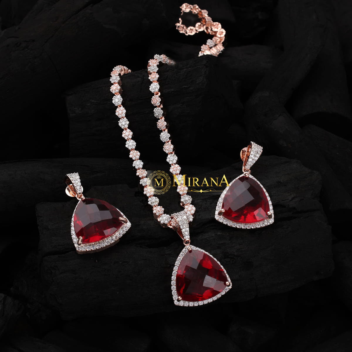 Alora Red Colored Designer Necklace Set