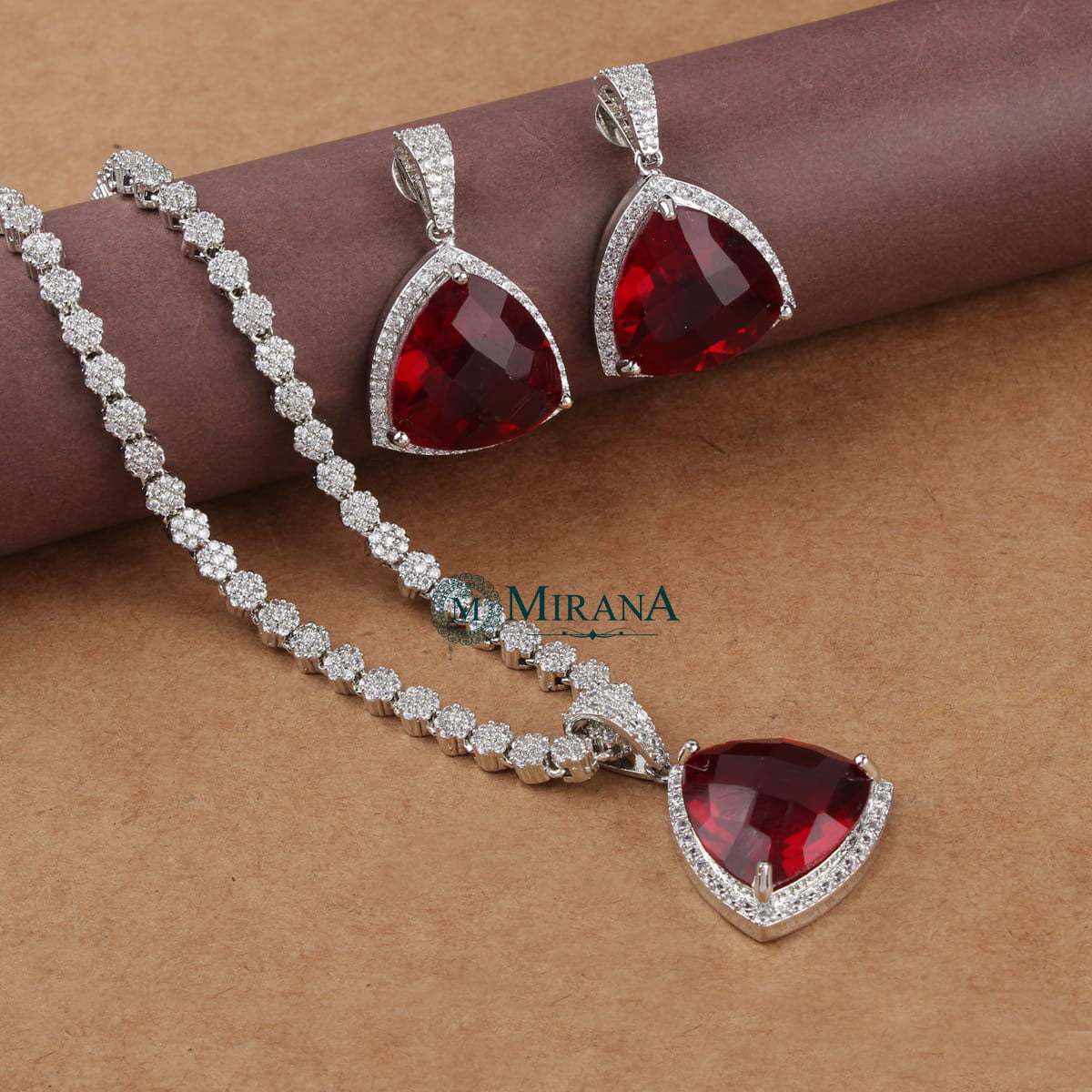 Alora Red Colored Designer Necklace Set