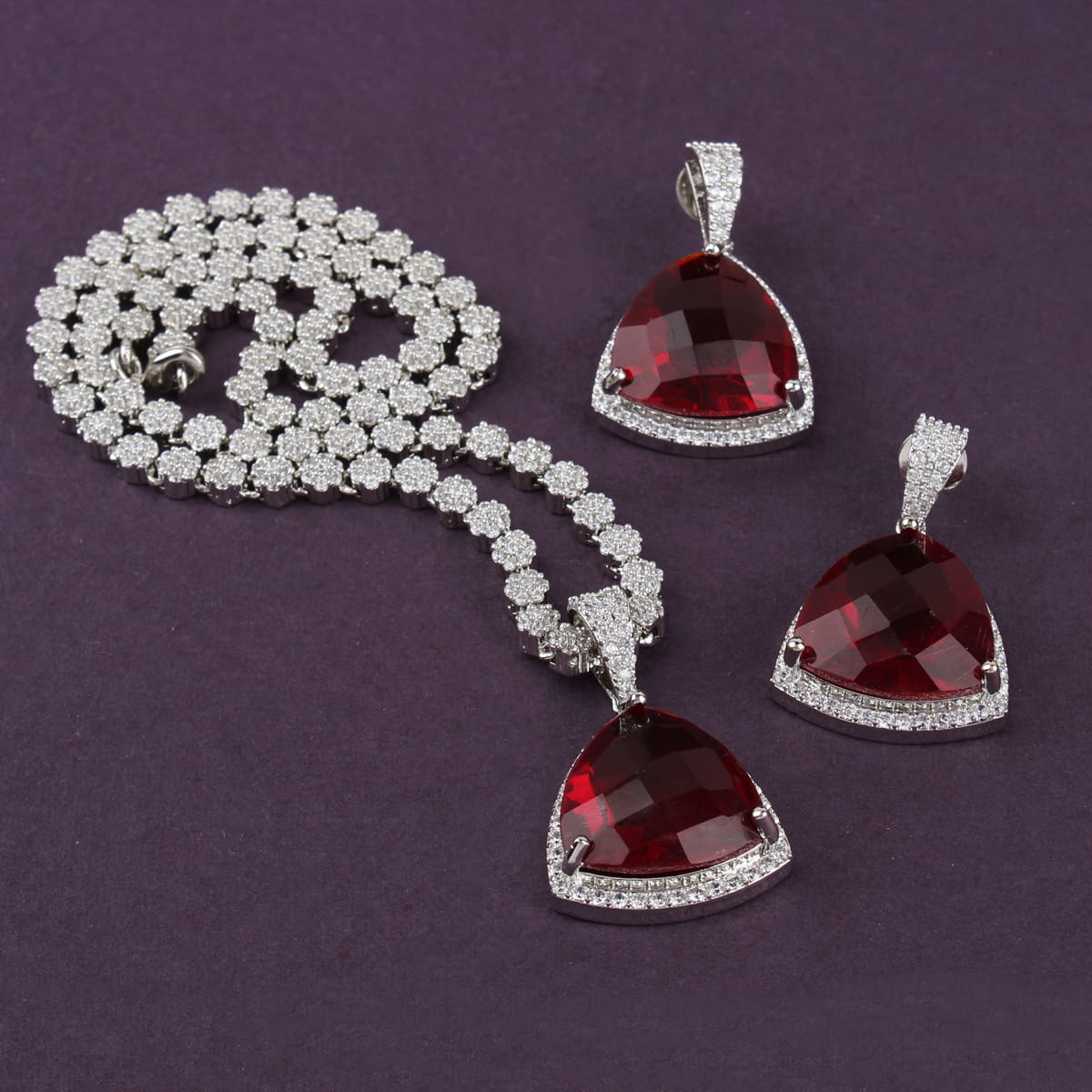 Alora Red Colored Designer Necklace Set