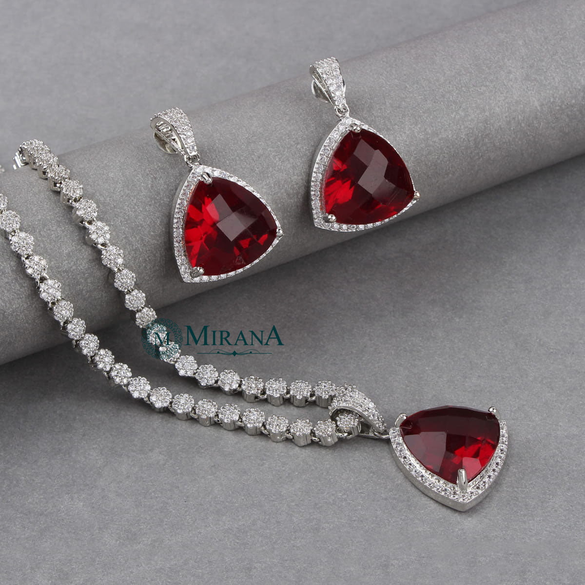 Alora Red Colored Designer Necklace Set