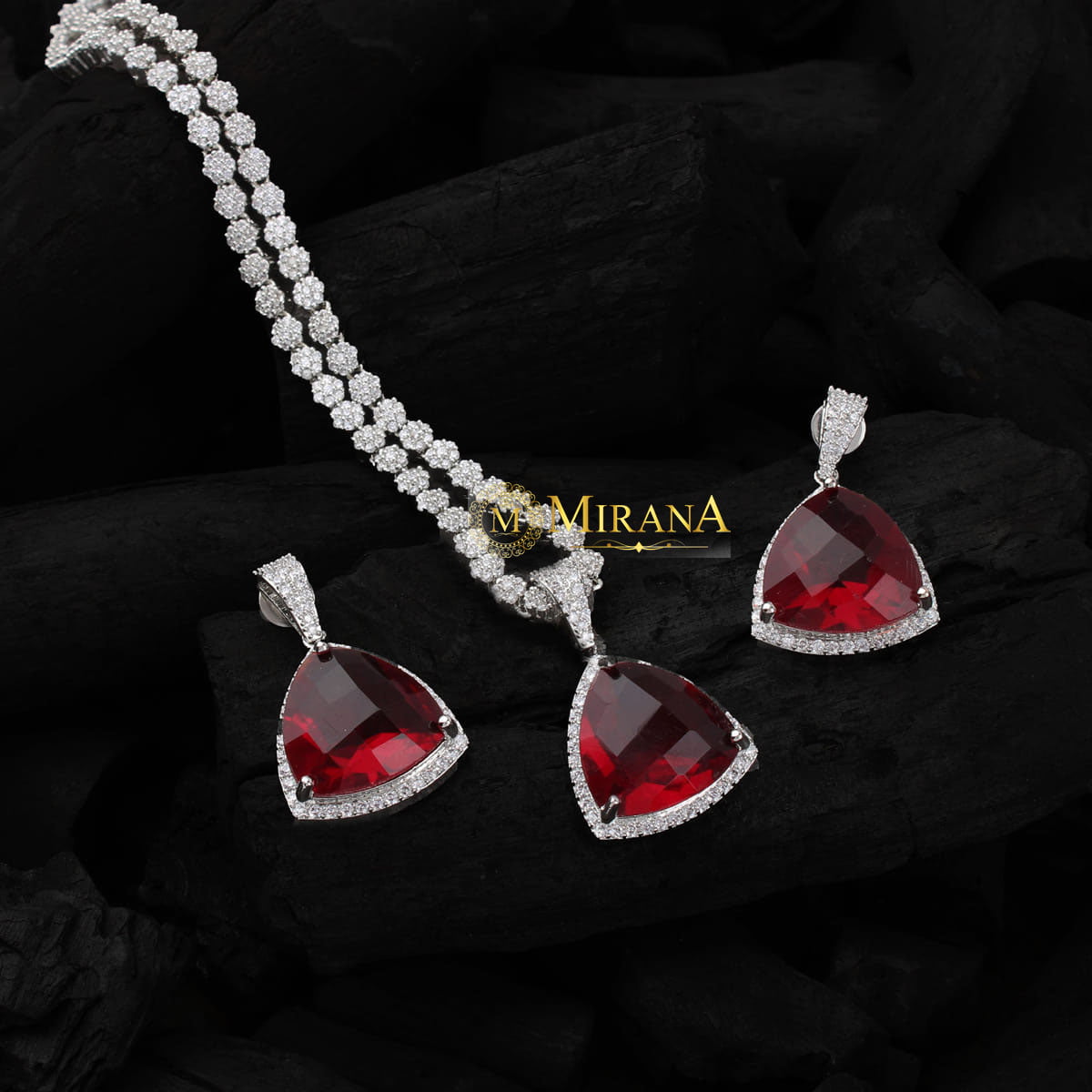 Alora Red Colored Designer Necklace Set