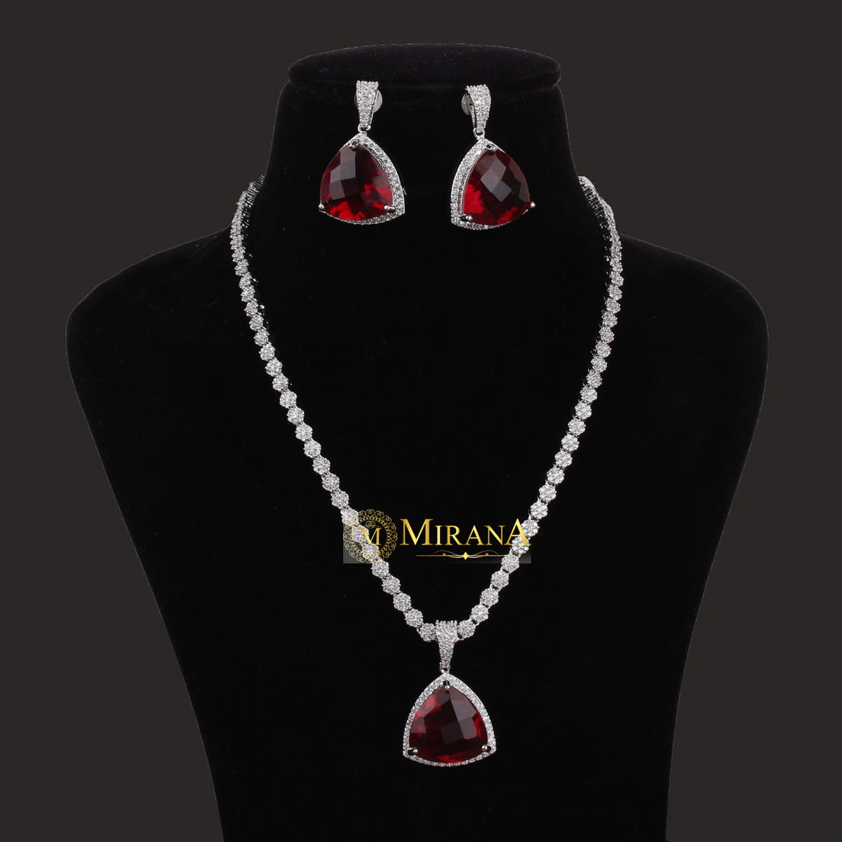 Alora Red Colored Designer Necklace Set