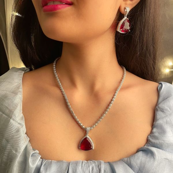 Alora Red Colored Designer Necklace Set