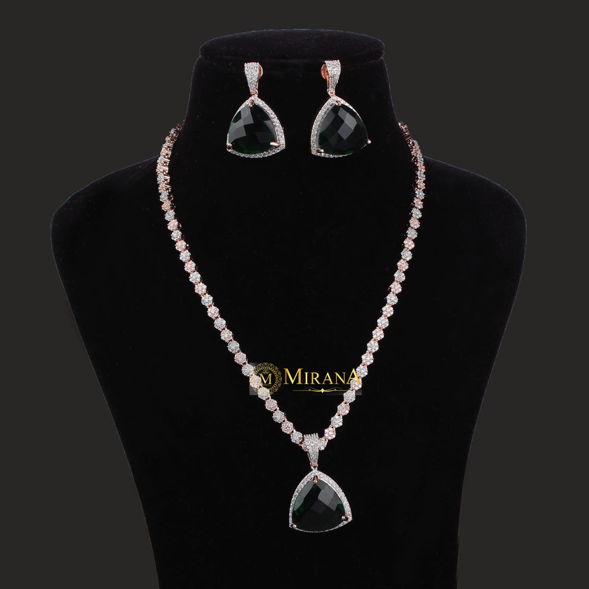 Alora Green Colored Designer Necklace Set