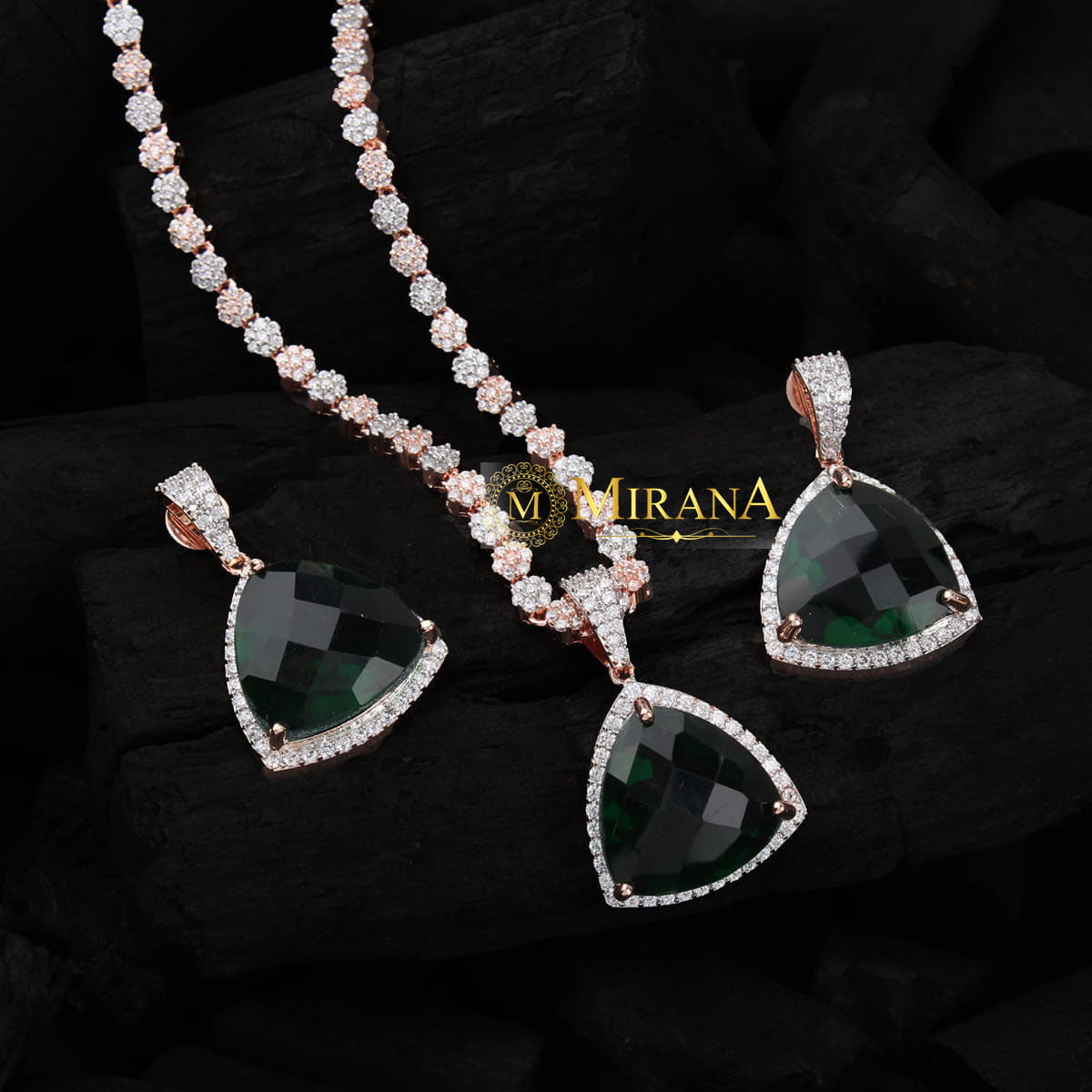 Alora Green Colored Designer Necklace Set