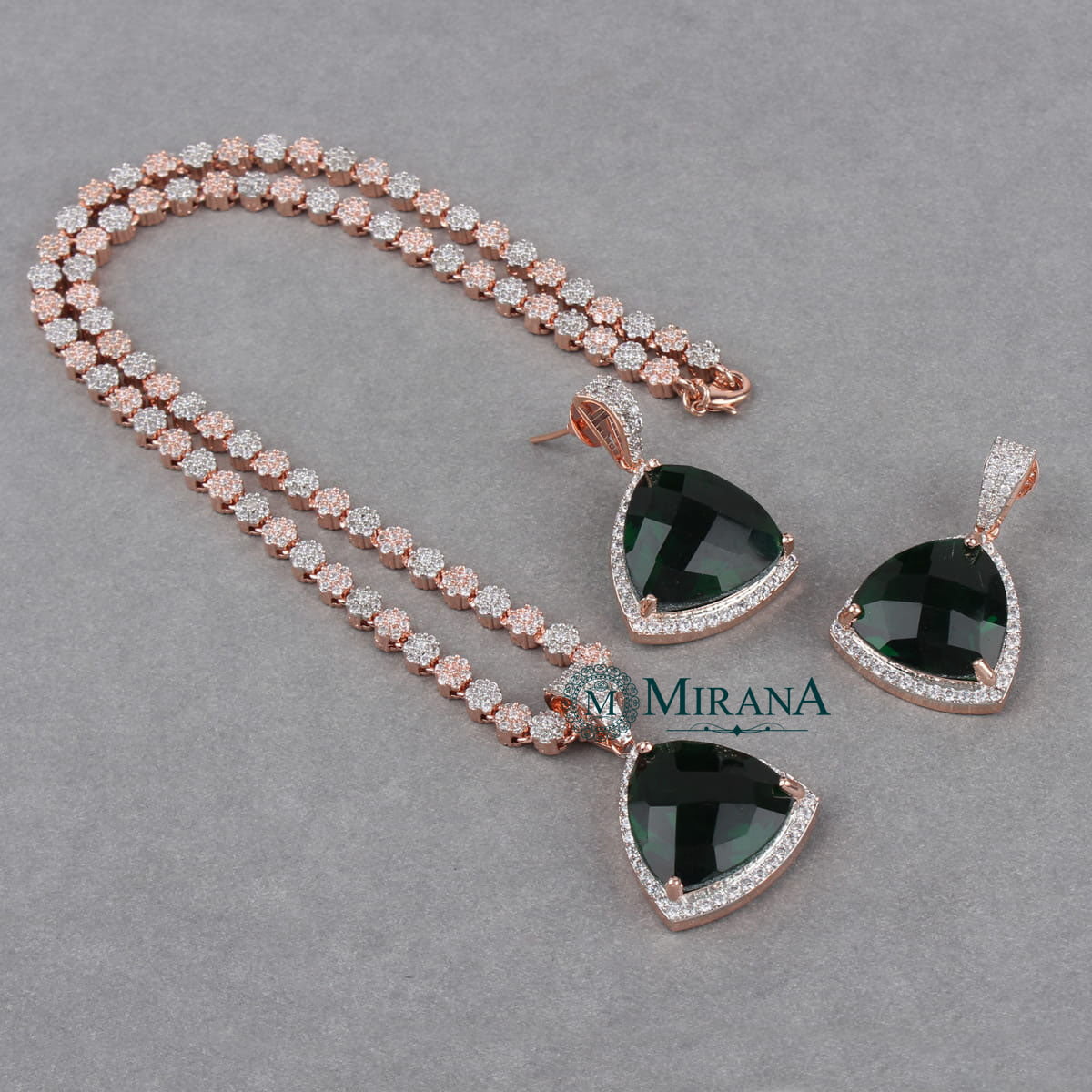 Alora Green Colored Designer Necklace Set