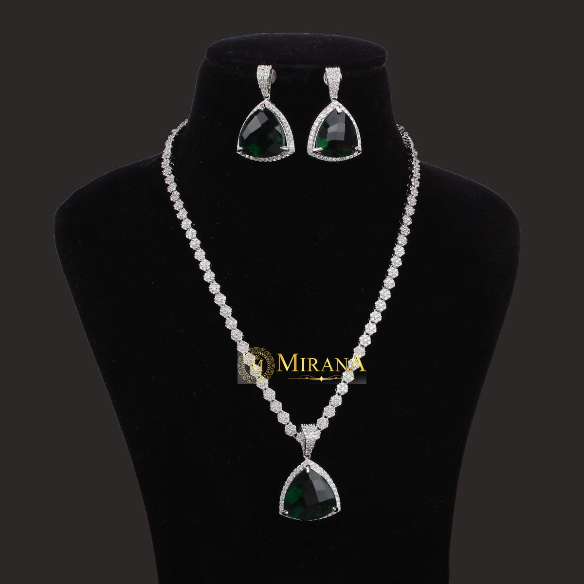 Alora Green Colored Designer Necklace Set