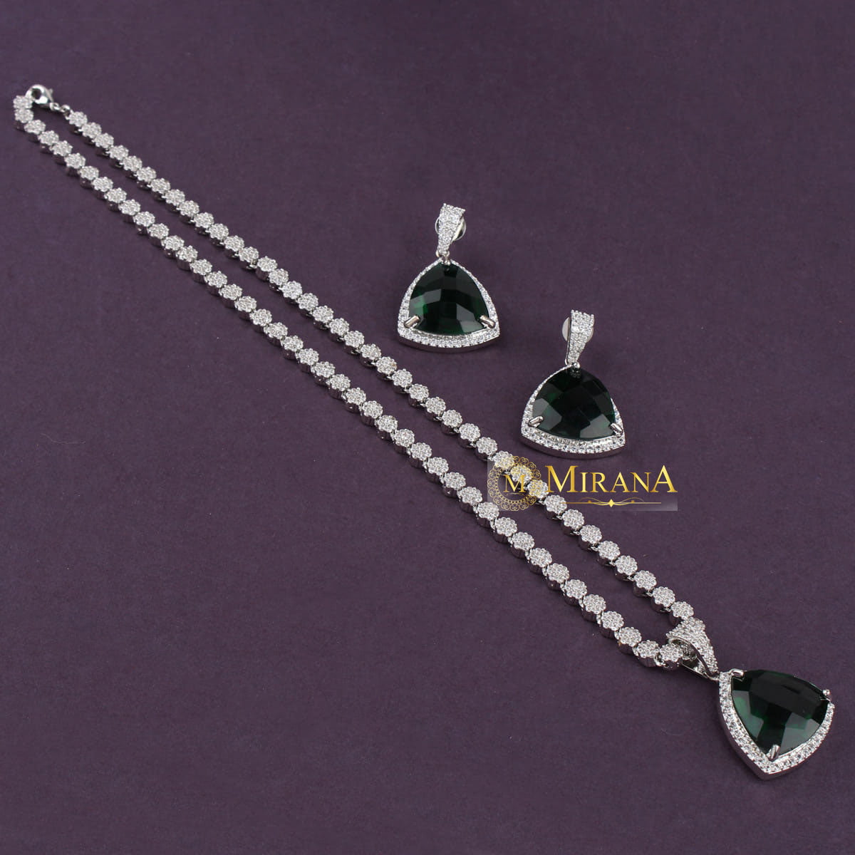 Alora Green Colored Designer Necklace Set