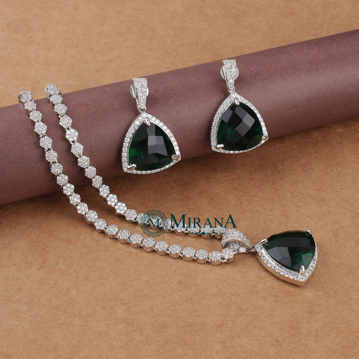 Alora Green Colored Designer Necklace Set