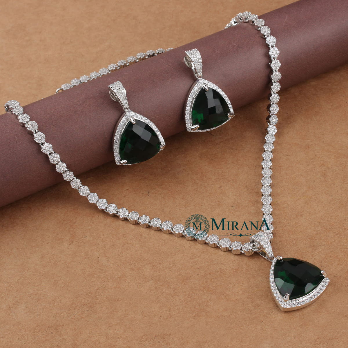 Alora Green Colored Designer Necklace Set