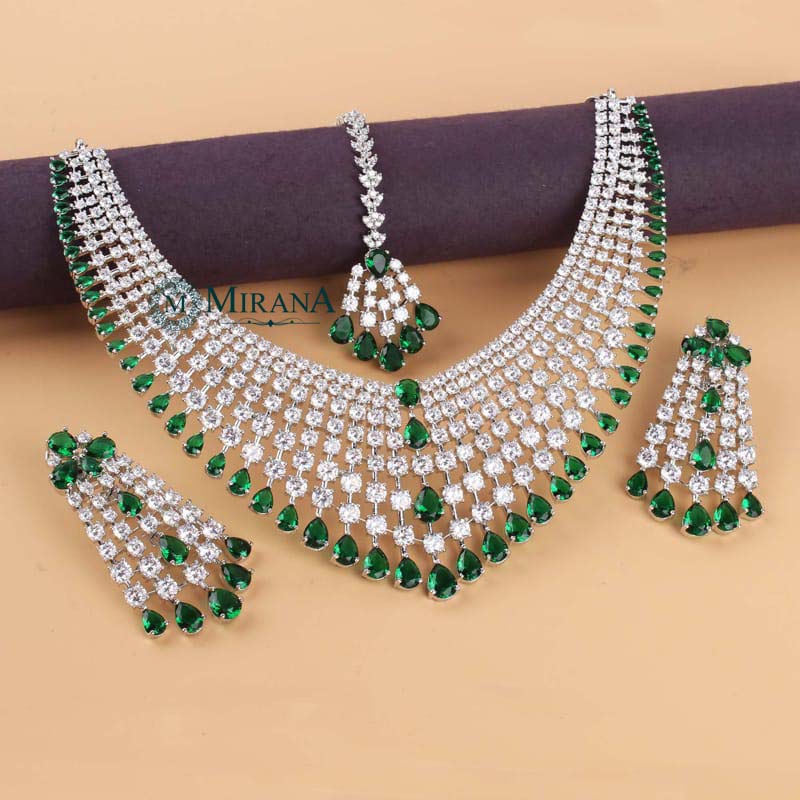 Charlie Green Colored Bridal Necklace Set