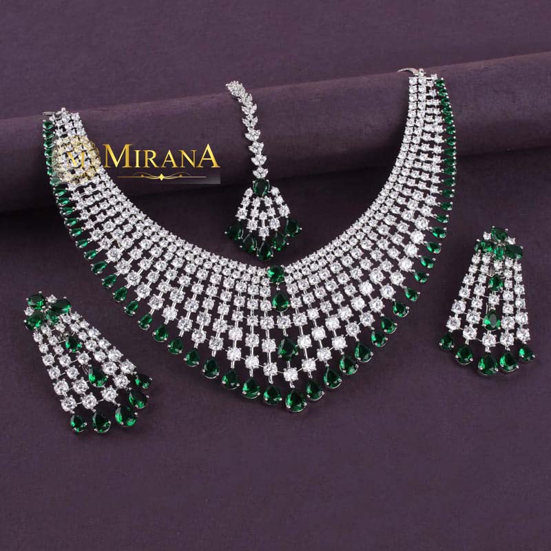 Charlie Green Colored Bridal Necklace Set