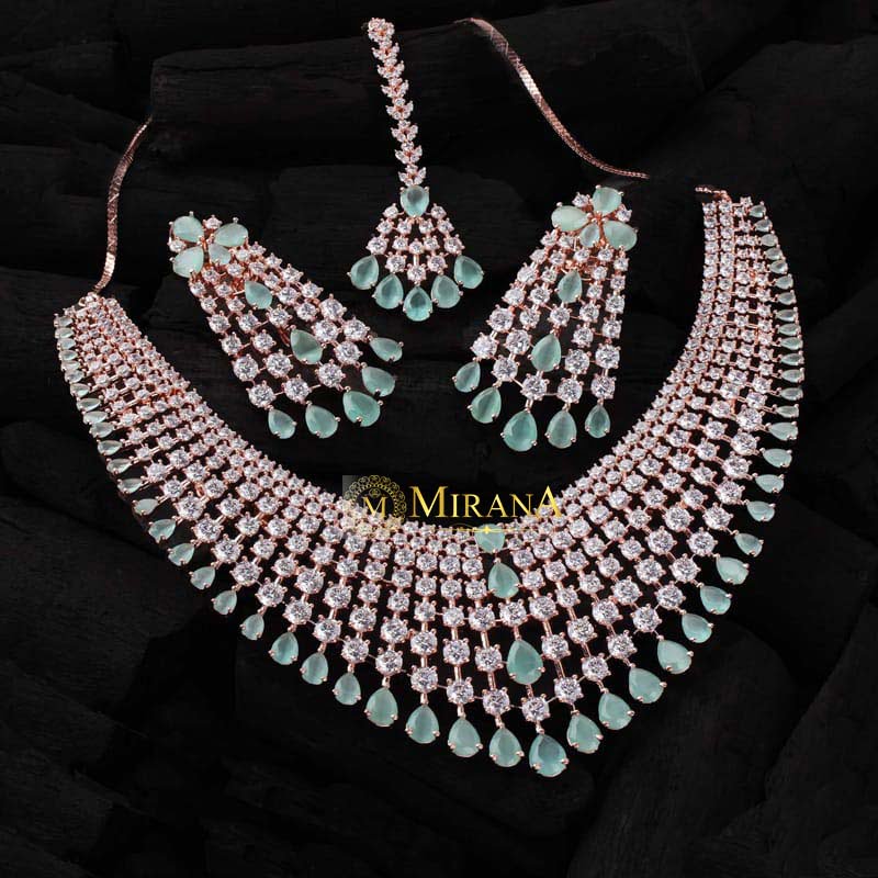 Charlie Pastel Green Colored Bridal Necklace Set