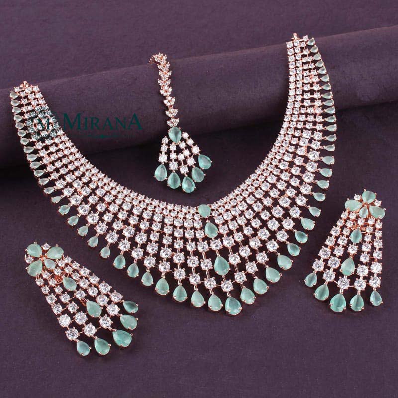 Charlie Pastel Green Colored Bridal Necklace Set