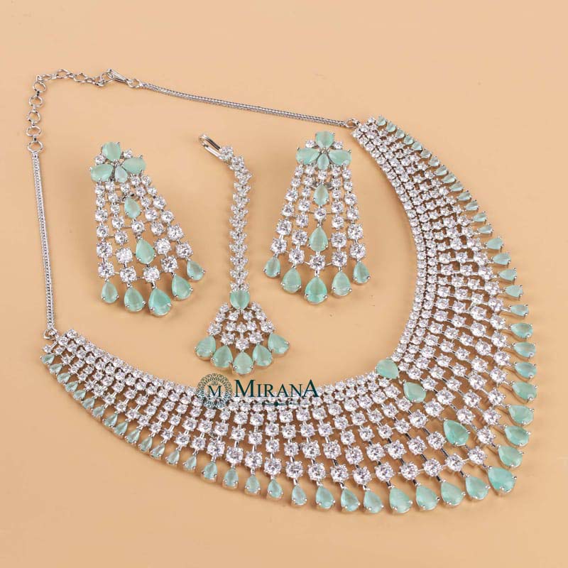 Charlie Pastel Green Colored Bridal Necklace Set