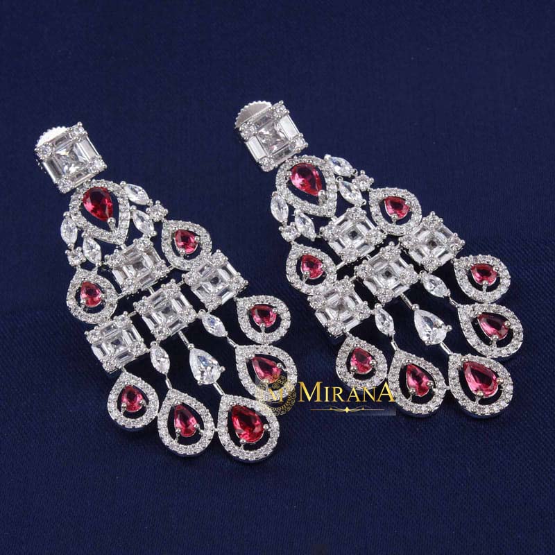 CZ Waterfall Red Colored Necklace Set