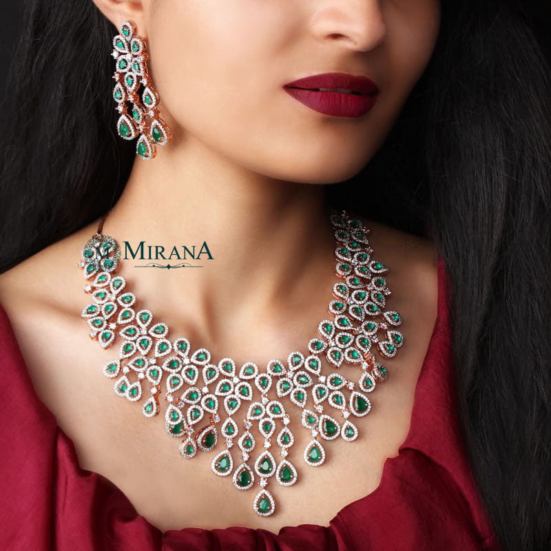 MJNK21N339-1-Davina-Green-Colored-Designer-Necklace-Set-Rose-Gold-