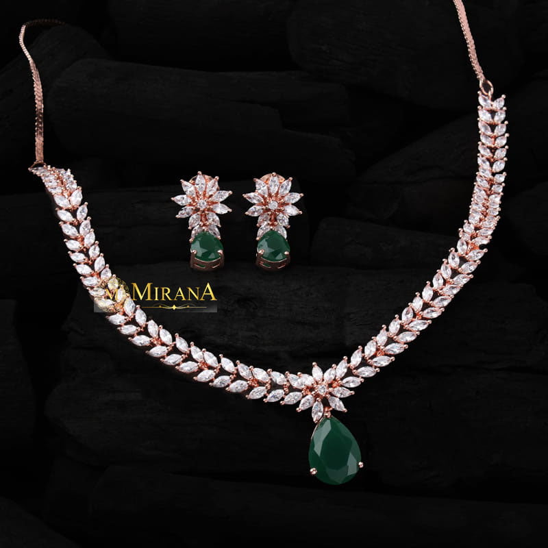 Diana Green Colored V Line Necklace Set