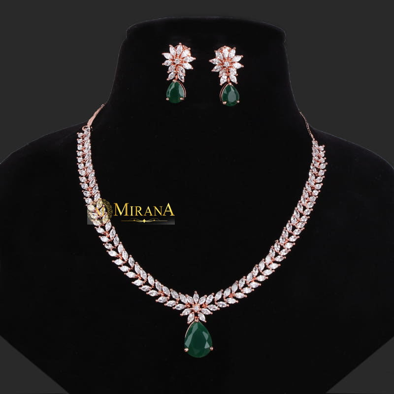 Diana Green Colored V Line Necklace Set