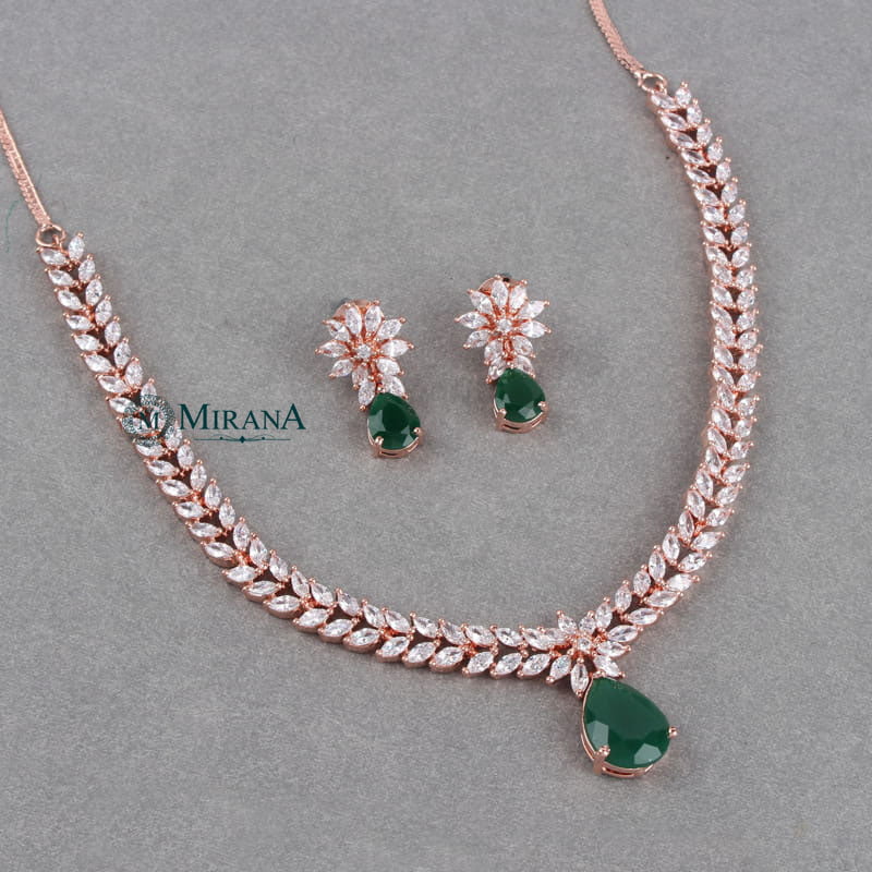 Diana Green Colored V Line Necklace Set