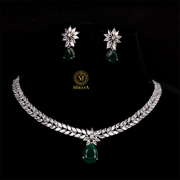 Diana Green Colored V Line Necklace Set