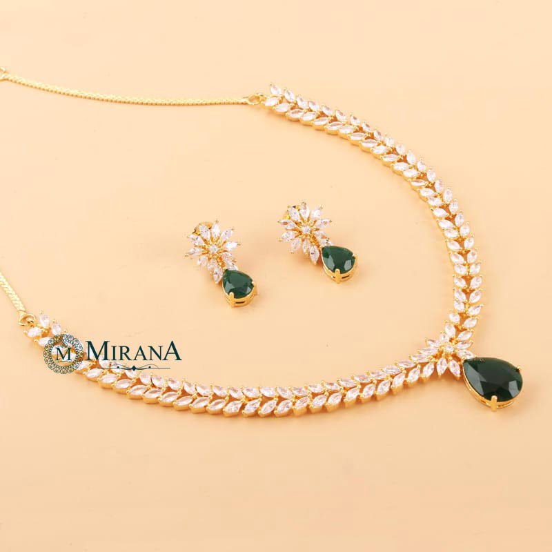 Diana Green Colored V Line Necklace Set