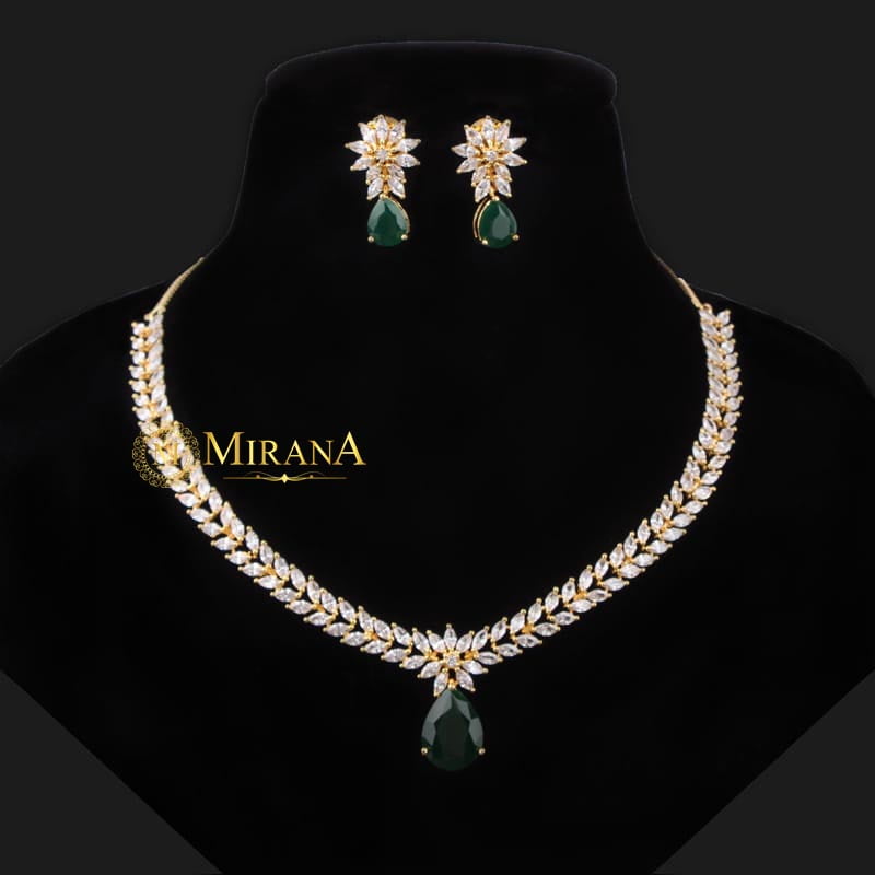 Diana Green Colored V Line Necklace Set