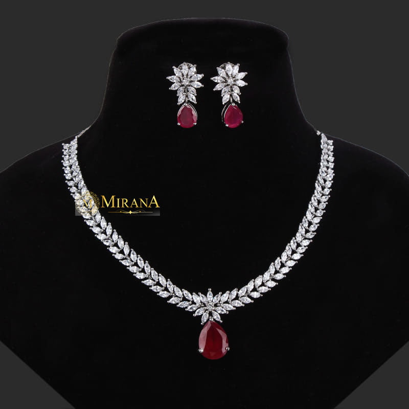 Diana Ruby Colored V Line Necklace Set