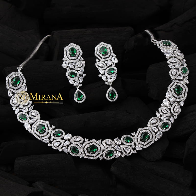 Zoya Green Colored Designer Necklace Set