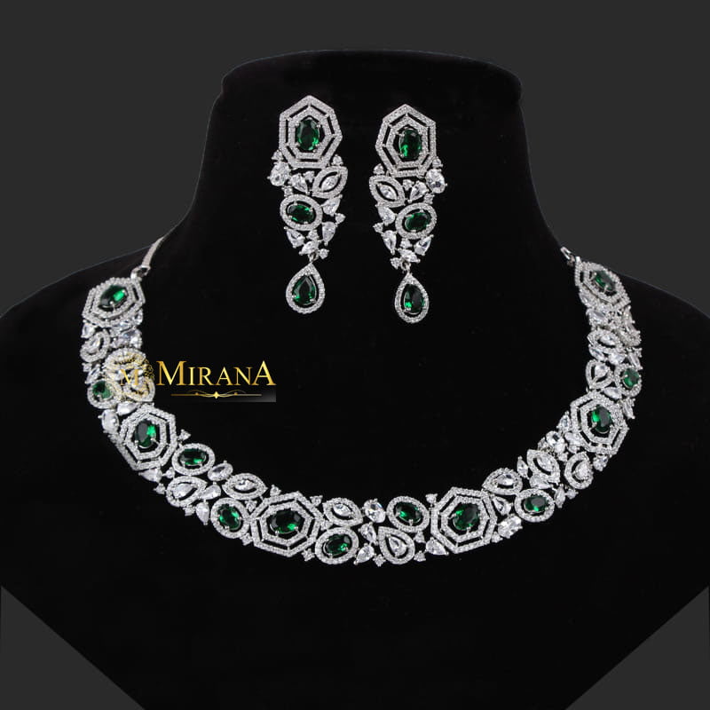 Zoya Green Colored Designer Necklace Set