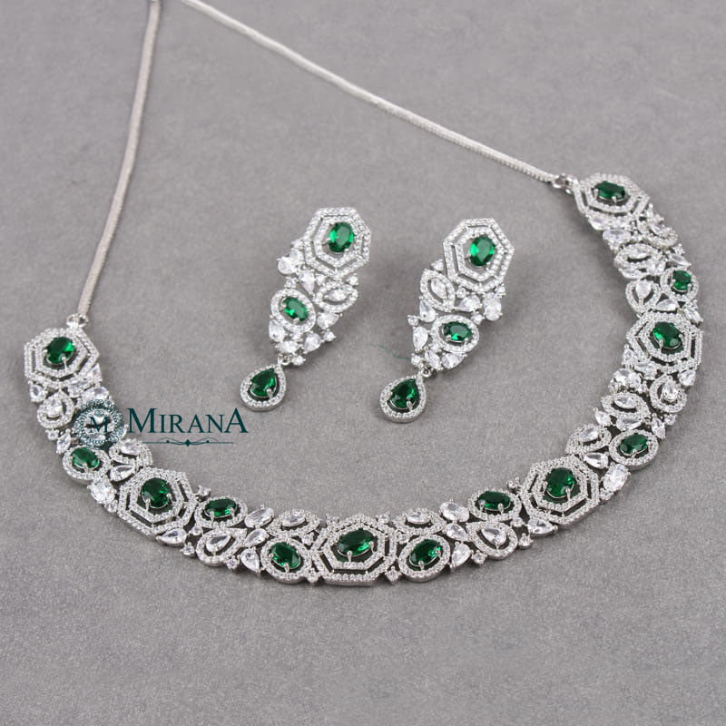 Zoya Green Colored Designer Necklace Set