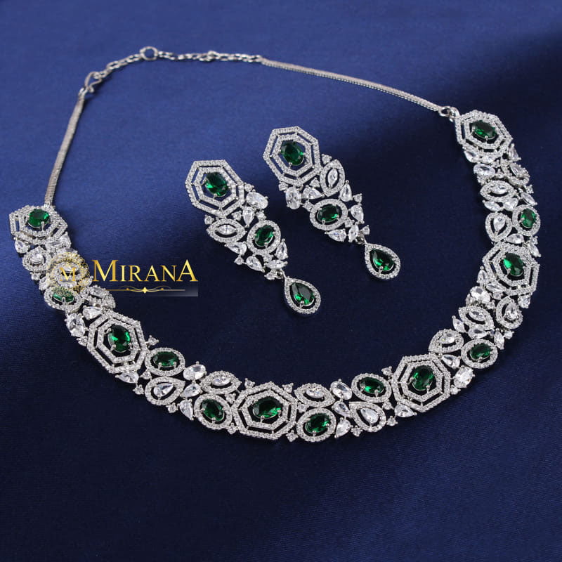 Zoya Green Colored Designer Necklace Set