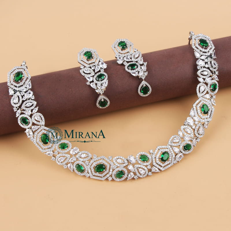 Zoya Green Colored Designer Necklace Set