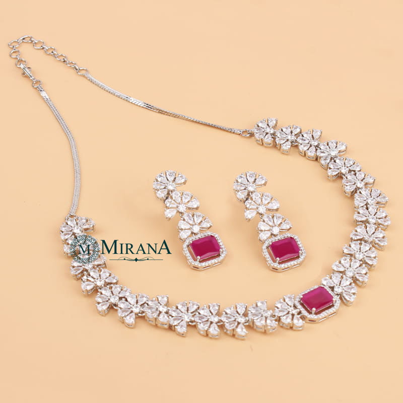 Luna Ruby Colored Flower Necklace Set