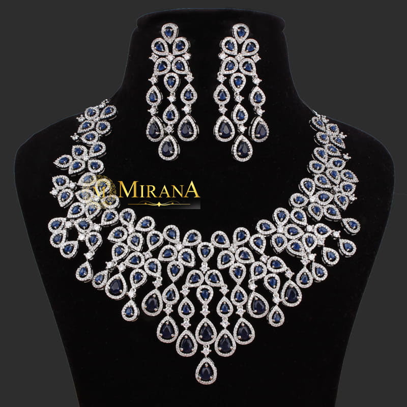 Davina Blue Colored Designer Necklace Set