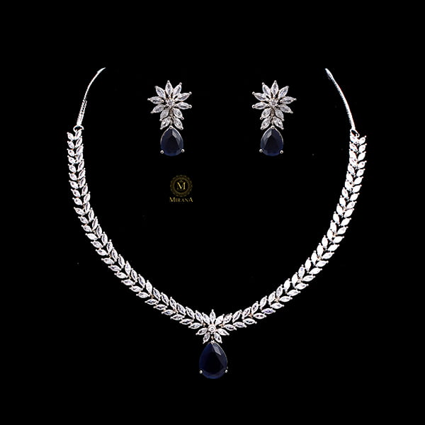 Diana Blue Coloured V Line Necklace Set