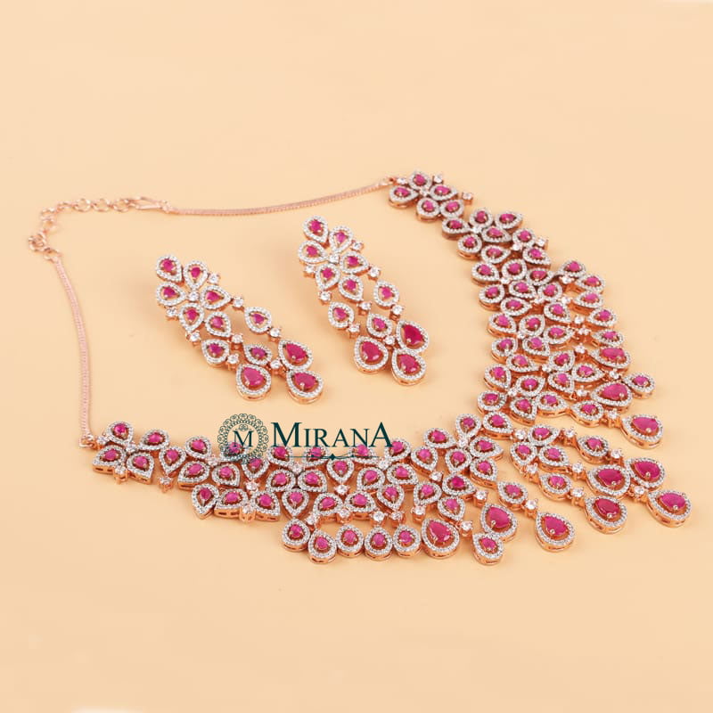 Davina Ruby Colored Designer Necklace Set