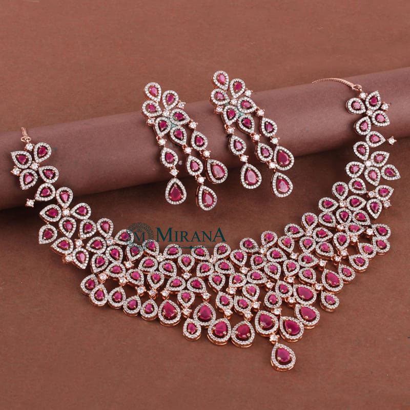 Davina Ruby Colored Designer Necklace Set