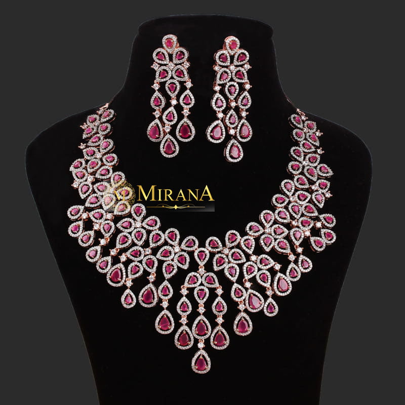 Davina Ruby Colored Designer Necklace Set
