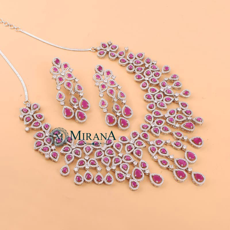 Davina Ruby Colored Designer Necklace Set