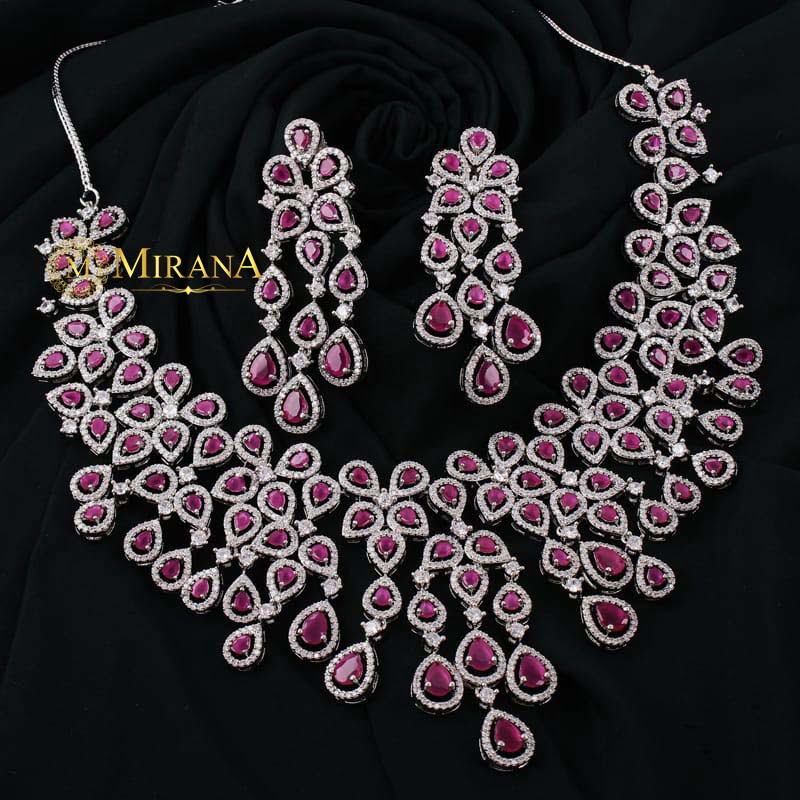 Davina Ruby Colored Designer Necklace Set
