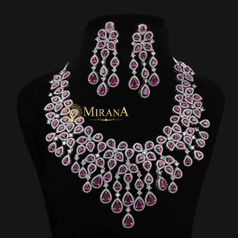 Davina Ruby Colored Designer Necklace Set