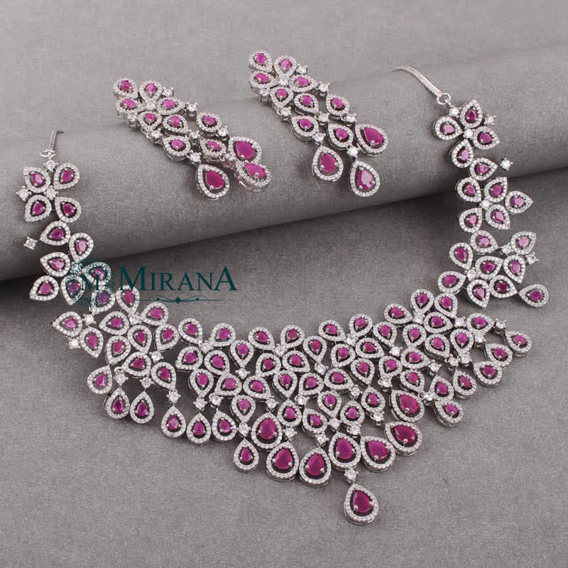 Davina Ruby Colored Designer Necklace Set