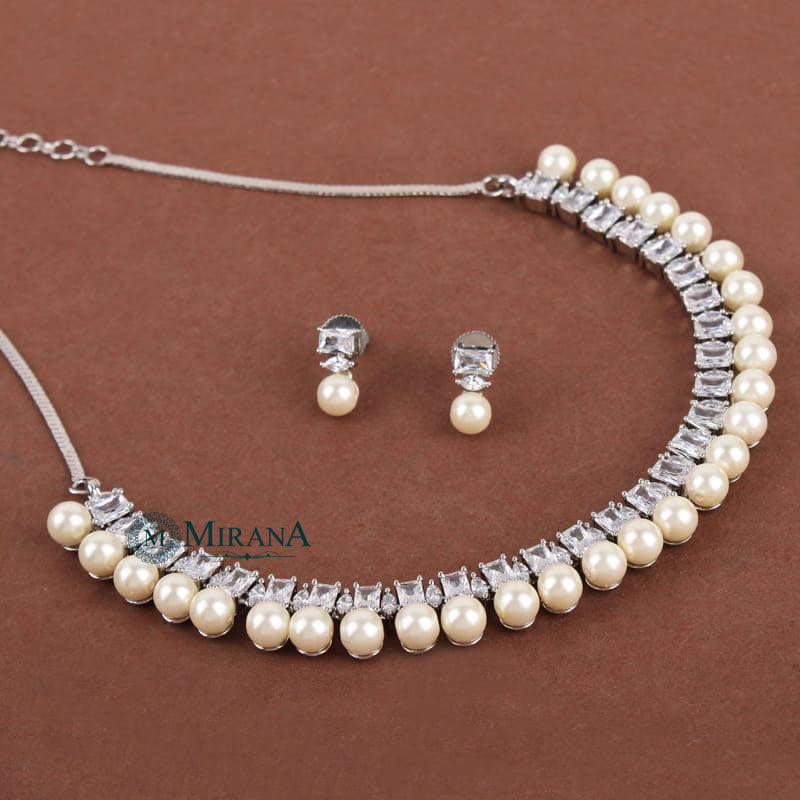 Orchid Pearl Drop Necklace Set