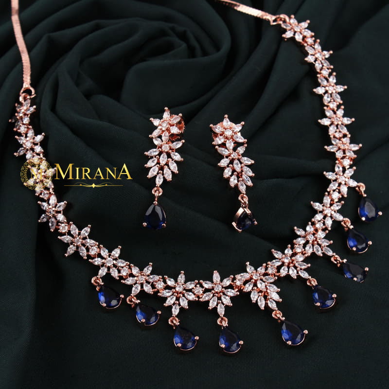 Naisha Blue Colored Designer Necklace Set