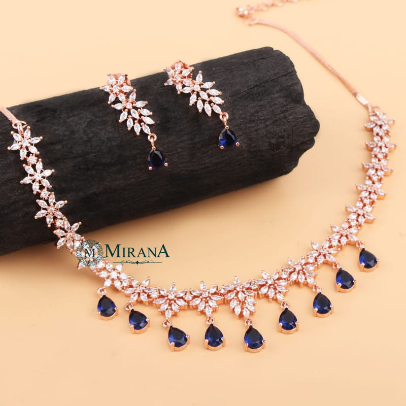 Naisha Blue Colored Designer Necklace Set