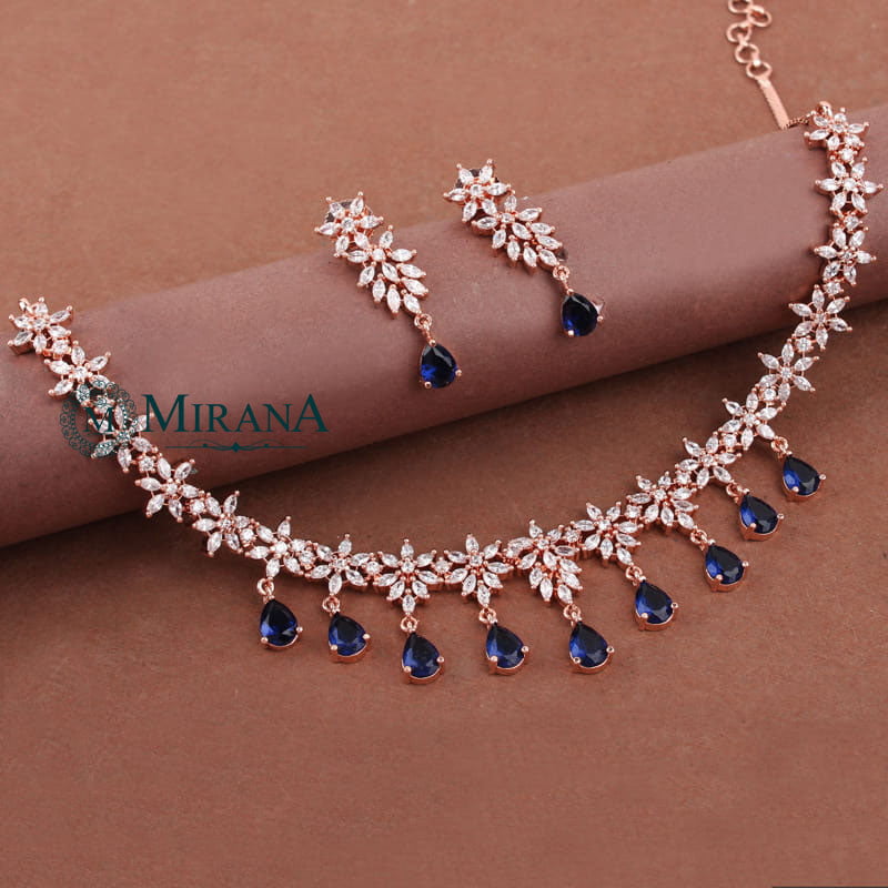 Naisha Blue Colored Designer Necklace Set