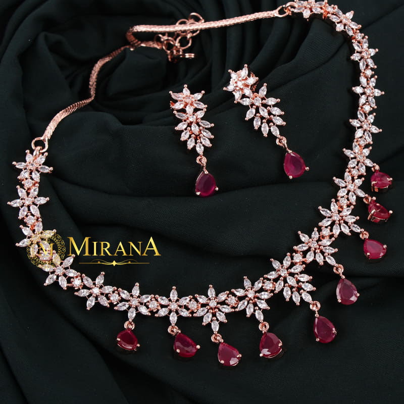 Naisha Ruby Colored Designer Necklace Set