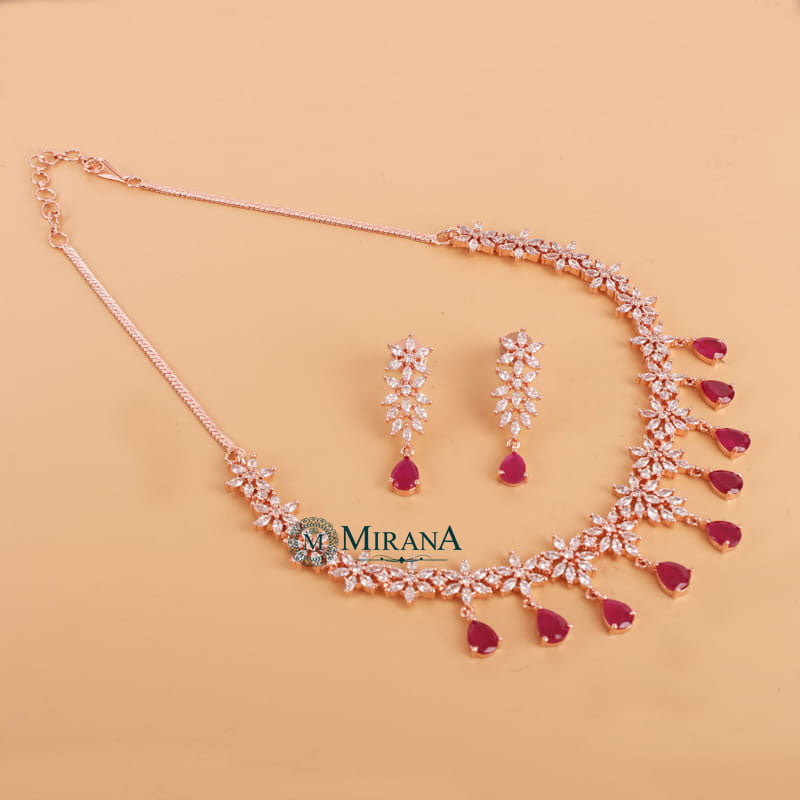 Naisha Ruby Colored Designer Necklace Set